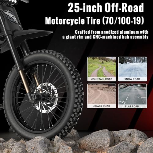 GT73 PRO/GT73 Electric Dirt Bike for Adults, 50MPH 60V 3000W / 37MPH 48V 2400W, 1747Wh/2160Wh Dual Battery Ebike Up to 85 Miles, 25" Motorcycle Tire, UL2849 All Terrain E Bike Full Suspension