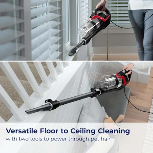 Bissell PowerGlide Slim Corded Vacuum, Powerful Pet Hair Pickup on Carpet & Hard Floors, Lightweight Swivel Steering, 3-in-1 Capabilities with Dusting & Crevice Tool, XL Tank, 3070, Black & Green