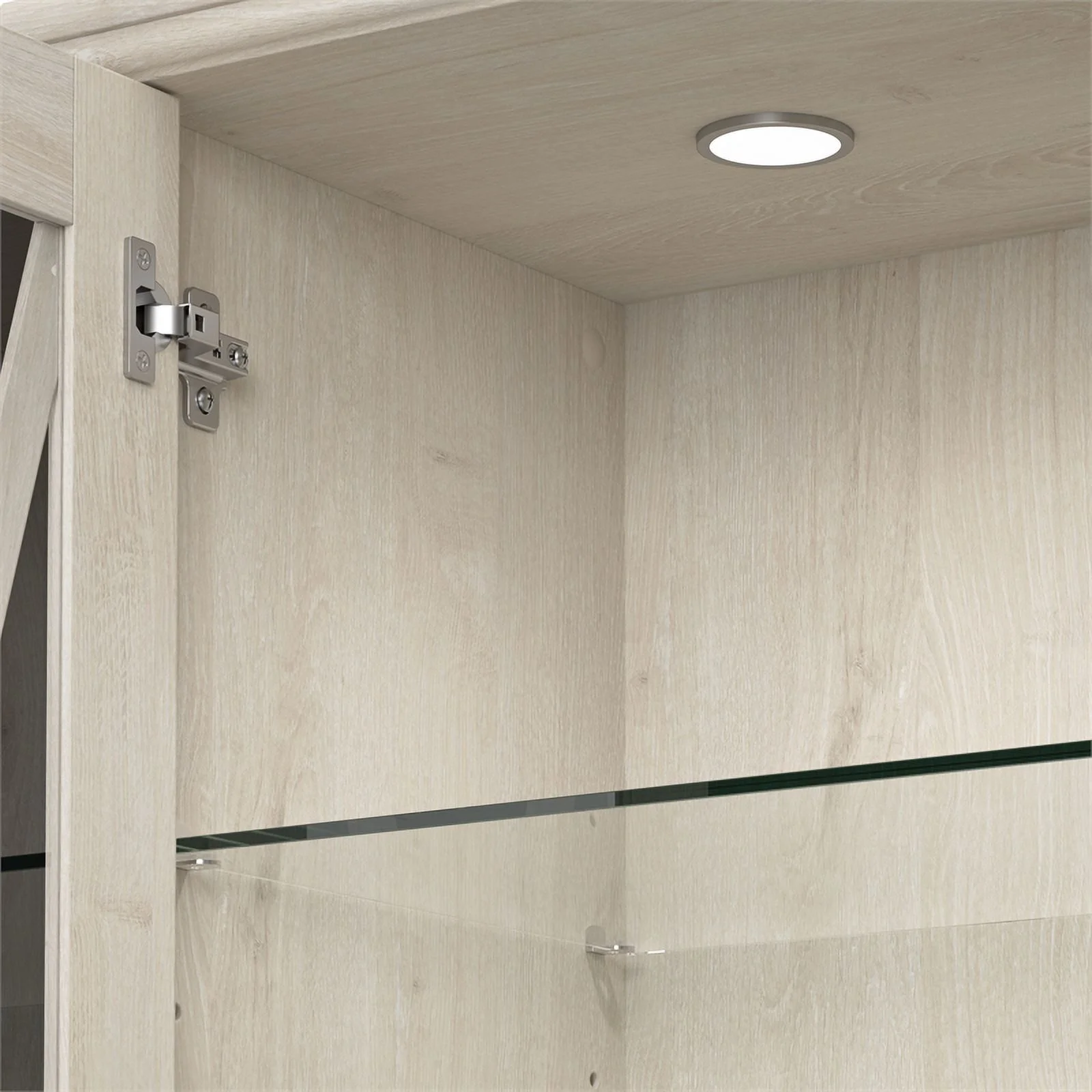 Bowery Hill Engineered Wood Curio Cabinet with Glass Doors in Linen White Oak