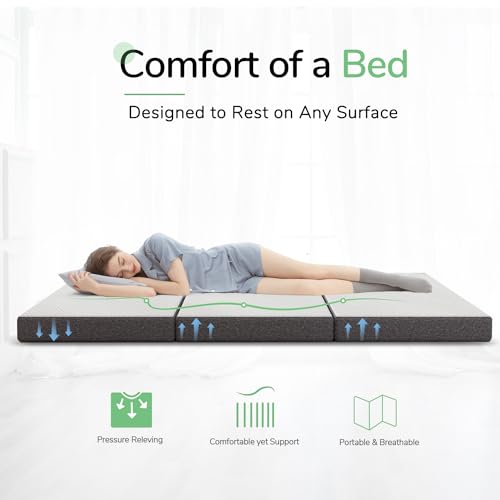 Novilla Tri Fold Mattress Queen, 4 Inch Memory Foam Foding Mattress,Portable Trifold Mattress with Removable Cover for Floor, Foldable Mattress,Non Slip Bottom Camping Mattress, Queen Size