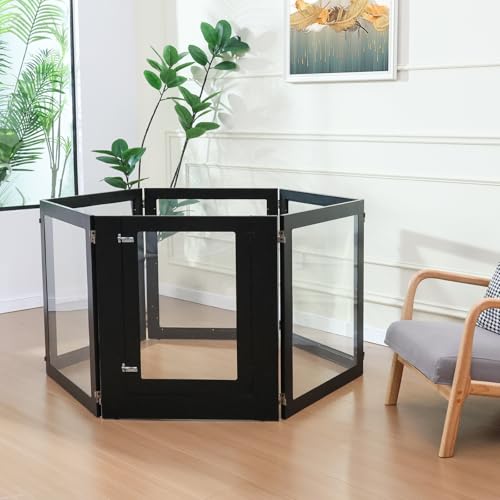 Heavy Duty Clear Acrylic Dog Playpen, Transparent Pet Pen, Metal Frame Easy Assemble Kennel Enclosure, Ideal for Small to Medium Dogs, Cats, and Other Small Pets (White, 6 Panels with Door)