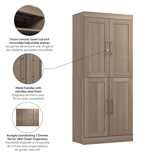 Bestar Pur Wardrobe Organizer, Storage Cabinet for Walk-in Closet, Bedroom, Mudroom, Entryway, Kitchen Pantry, or Garage, 36W, Ash Gray