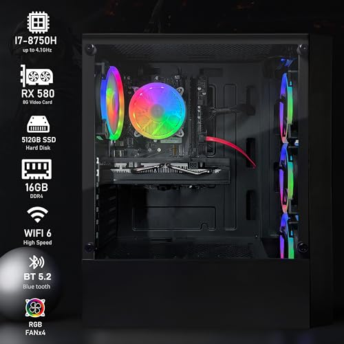 STGAubron Gaming PC Desktop Computer, Intel Core I7 up to 3.9 GHz, Radeon RX 580 8G, 16G RAM, 512G SSD, WiFi, Bluetooth 5.0, RGB Fan x6, RGB BT Sound Bar, Windows 10 Home
