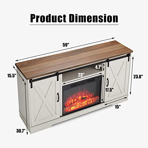 AMERLIFE Fireplace TV Stand with Sliding Barn Door