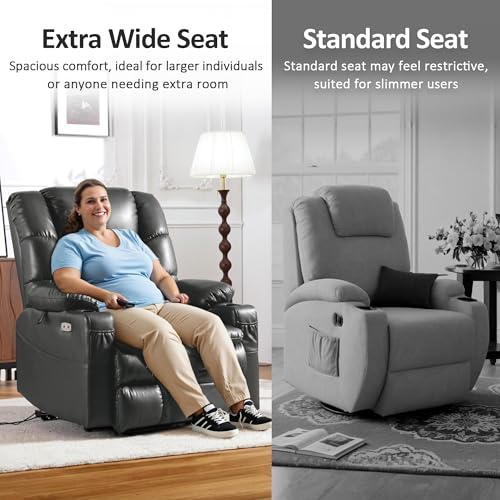 MCombo Large Triple Motor Power Lift Recliner Chair with Massage and Dual Heating, Adjustable Headrest for Tall Elderly People, Faux Leather 7634 (Dark Brown, Large)