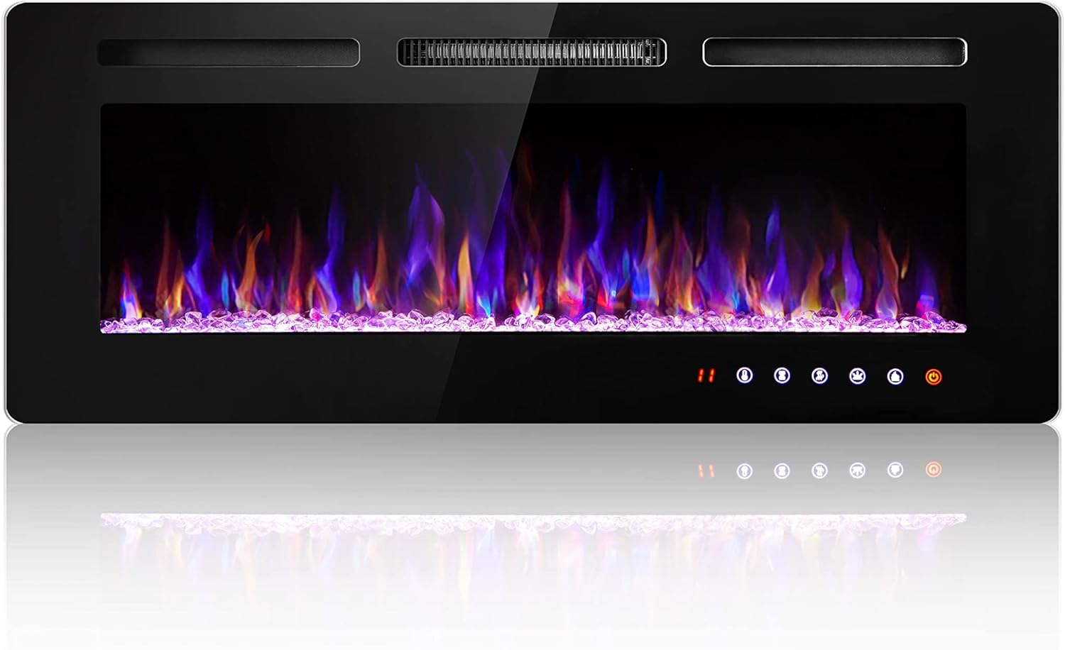 SUNNY FLAME 36 Inch Electric Fireplace Insert and Wall Mounted, Fireplace Heater, Log Set & Crystal Options, Remote Control with Timer, Adjustable Flame Color 750/1500W Heat