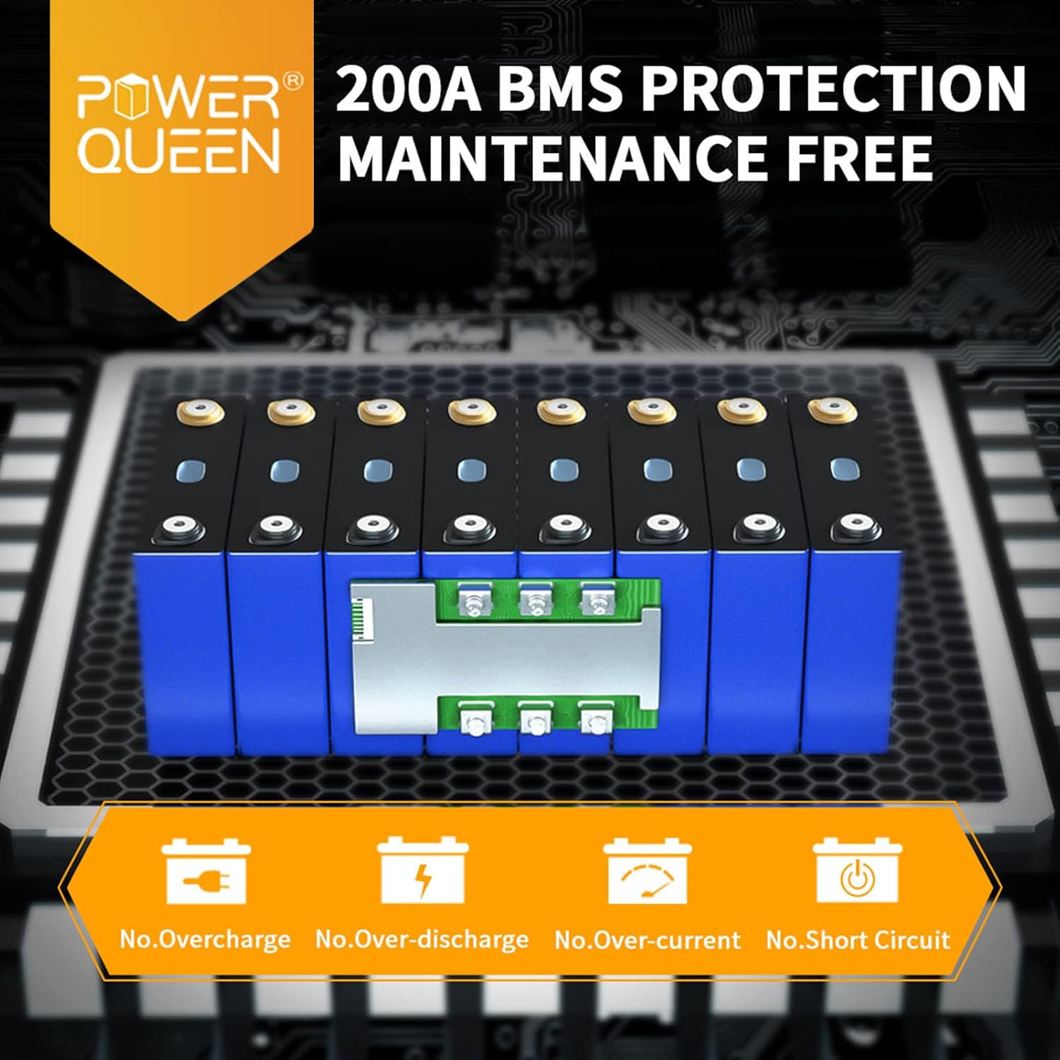Power Queen 12V 200Ah Plus LiFePO4 Deep Cycle Lithium Battery, over 4000 Cycles, Built-in 200A BMS, 2560W Load Power, Backup Battery in Case of Power Outage, Perfect for RV, Off-Grid System, Solar.