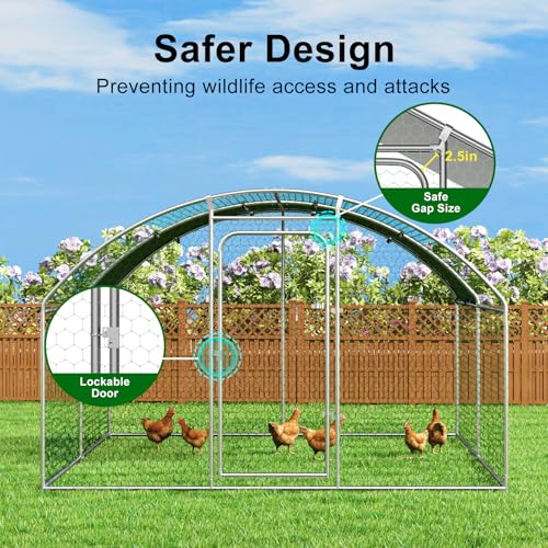 Large Metal Chicken Coop Walk-in Poultry Cage Chicken Run Pen Dog Kennel with Waterproof and Anti-Ultraviolet Cover for Outdoor Farm Use(9.8' L x 19.7' W x 6.4' H)