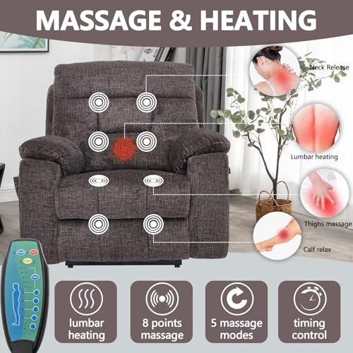 Power Lift Chair Lay Flat Recliner Infinite Position Electric Dual Motor Stand Up Lift Chair with Massage and Heat for Adults,Heavy Duty Recliners with 2 Remote Controls and Two Cup Holders