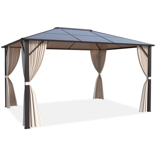 EROMMY 10' x 12' Hardtop Gazebo, Aluminum Frame Gazebos with Galvanized Steel Double Roof, Permanent Outdoor Metal Pavilion with Curtain and Netting for Patio, Lawn, Deck