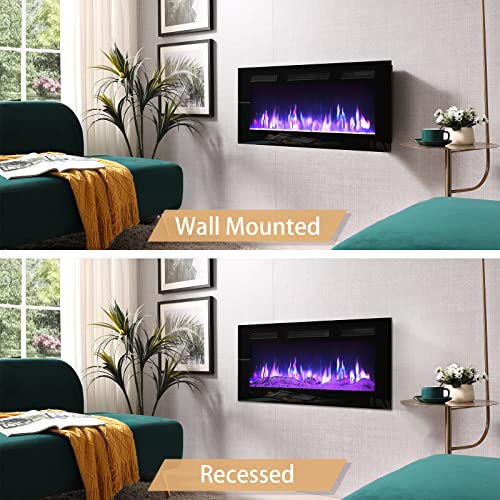 Efiretric® Grace 50" W 3 in 1 Electric Fireplace (EF451), Freestanding, Wall Mounted, Recessed, 9 Colors Flame Effect, TV Media Wall, Heater 750W/1500W, Remote Control