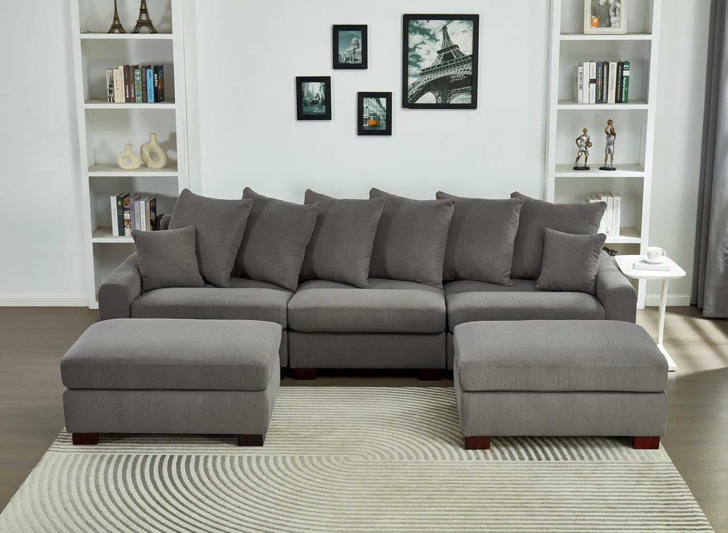 Modular 5-Seater Couch - Ultra Comfortable L&U Shape Sectional Sofa, Luxurious Corduroy Fabric Living Room Furniture with Plush Cushions - Perfect for Relaxing, Easy Assembly, Fits 5 People