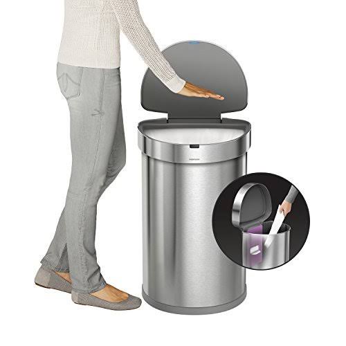 simplehuman 45 LITER Semi-Round Automatic Sensor Trash Can, Brushed Stainless Steel
