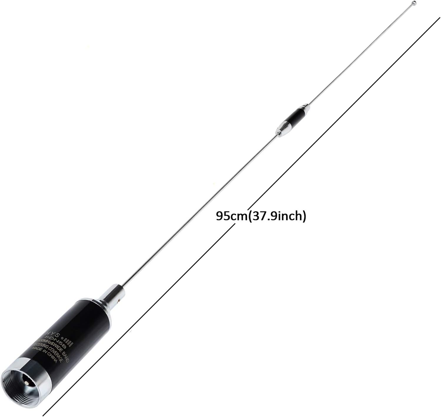HYS Amateur Antennas Dual-Band NMO 37.9 Inch Antenna VHF 136-174/UHF 400-470MHz with Stainless Steel L-Bracket Hole & 13'/About 4m RG-58 Coax Cable for 144/430Mhz Mobile FM Transceiver Radio Pack of 2