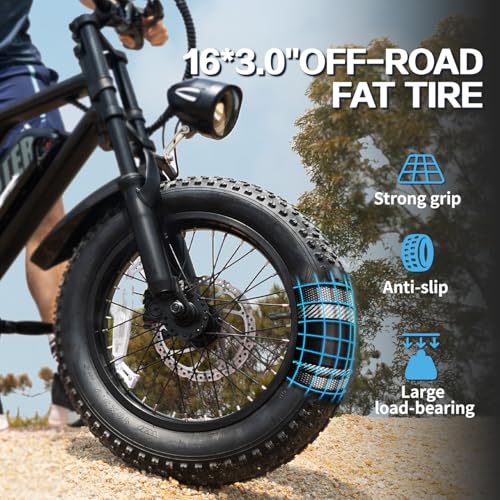 Electric Bike, 16'' Fat Tire E-Bike for Teens/Adults, 500W E-Bike with 36V/12.8Ah Removable Battery, Up to 22MPH, 45 Mile Range, Electric Mountain Bike for Woman/Men