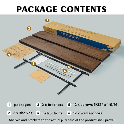 Floating Shelves 48 inch Long,Wide Rustic Wooden Wall Shelves for Bathroom Living Room Bedroom Kitchen Farmhouse Set of 2-48x6.7x1.25 inch- Walnut