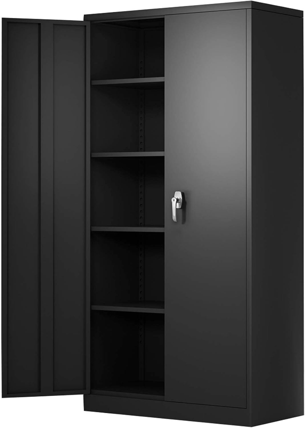AOBABO Metal Storage Cabinet, 72 Inches Locking Steel Storage Cabinet for Office and Home, Tall Black Storage Cabinet with 4 Adjustable Shelves, Assembly Required