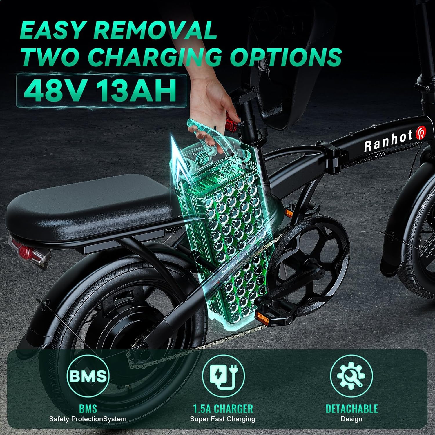 Folding Electric Bike for Adults with Peak 750W Motor 20MPH Max Speed, 48V 13Ah Removable Battery Electric Mini Bike, 30 Miles Range, 14” Pneumatic Tire, City Commuter Ebikes for Adults