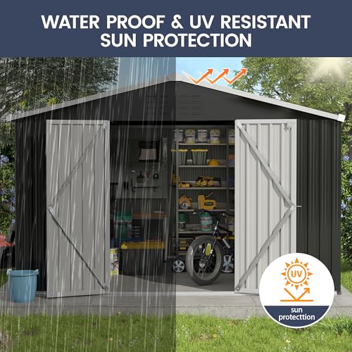 UDPATIO Outdoor Storage Shed 6 x 6 FT, Resin Garden Sheds with Floor Plastic Patio Outdoor Storage Shed with Lockable Door for Tool, Bike, Garbage Gray White