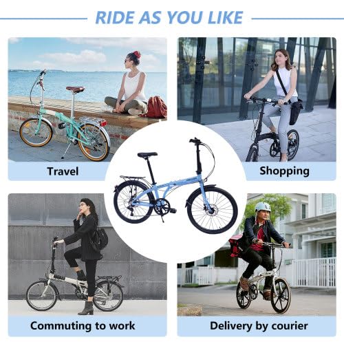 24" Folding City Bike Aluminum Frame 7 Speed Folding Bike,Lightweight Folding Bike，Folding Commuter Bike for Adults, Men, Student，Bike with Rear Rack，Adjustable Stem