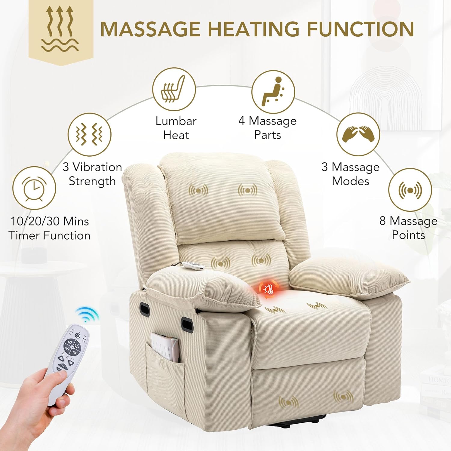 Euphoria Power Lift Massage Recliner Chair - Beige