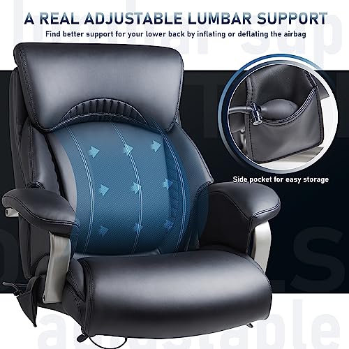 COLAMY Big and Tall Office Chair 500lbs-Heavy Duty Leather Computer Executive Desk Chair with Wide Seat, Adjustable headrest, Lumbar Support-Black