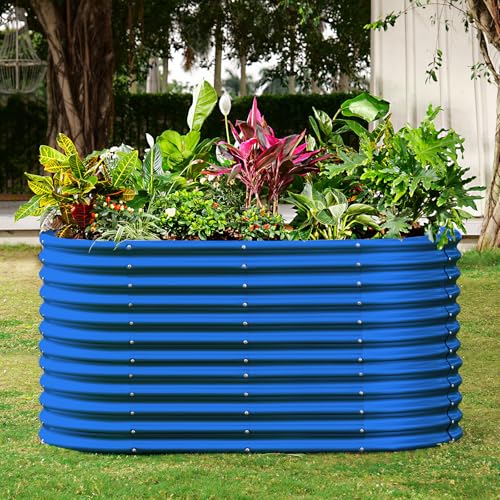 Land Guard 8x4x3ft Oval Galvanized Raised Garden Beds, Large-Capacity Metal Planter Box Outdoor, Durable Deep Raised Garden Bed 3ft Tall, Raised Beds for Gardening Vegetables, Cream Yellow