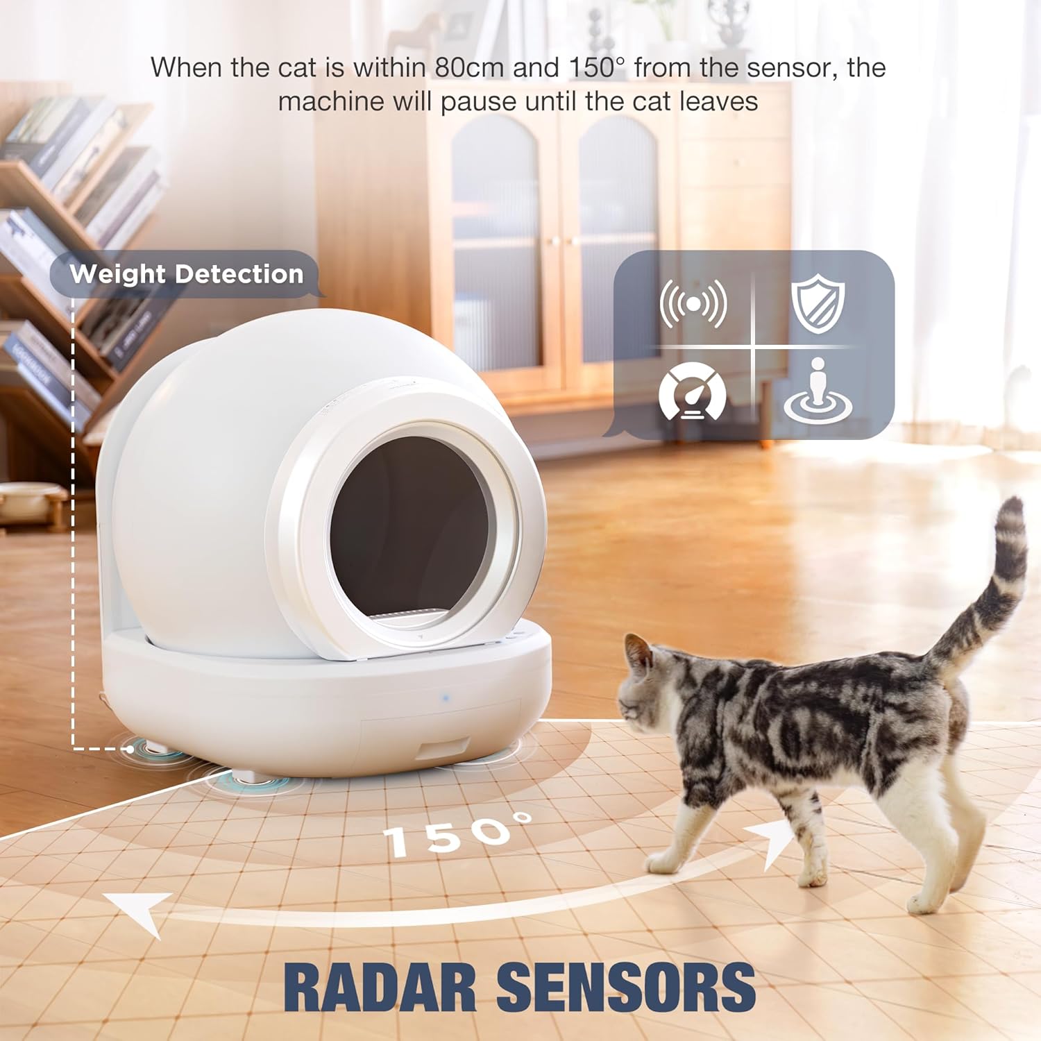 Self Cleaning Litter Box，Large Capacity Automatic Cat Litter Box for Multi Cats, APP Control/Safety/Low Noise/Easy to Use Fully Litter Box，Anti Pinch Kitty Litter Box (Pure White)