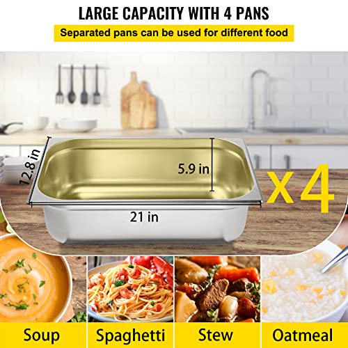 VEVOR Commercial Electric Food Warmer, 2-Pot Steam Table Food Warmer 0-100℃ w/ 2 Lockable Wheels, Professional Stainless Steel Material for Catering and Restaurants