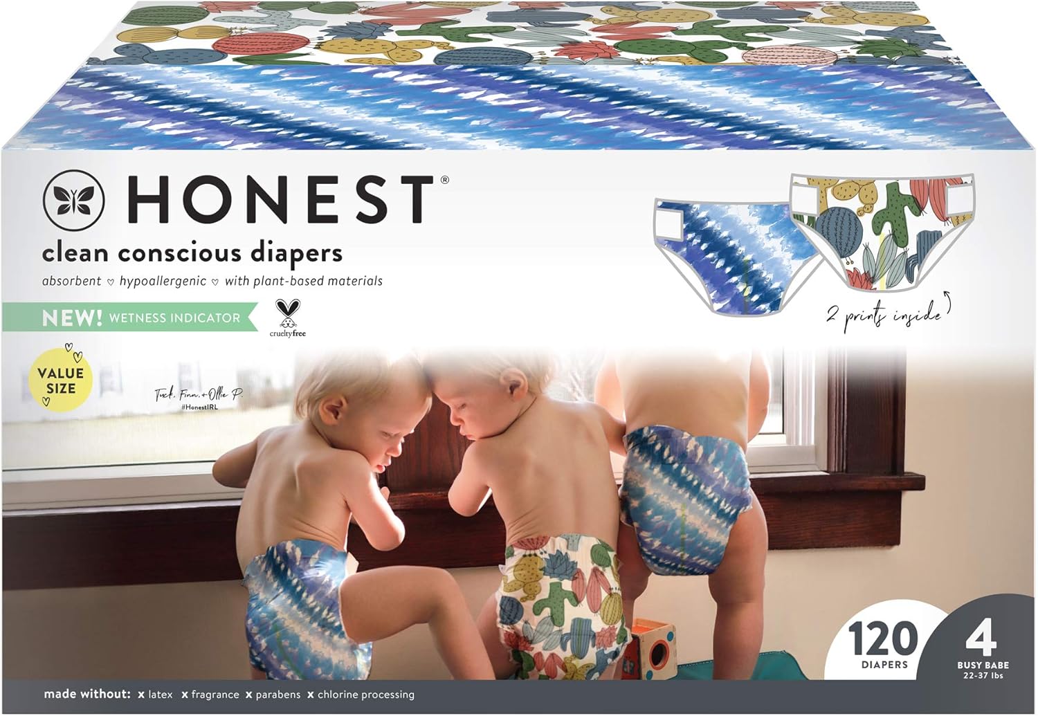 The Honest Company - Super Club Box, Clean Conscious Diapers, Space Travel + Classic Stripes, Size 4, 120 Count (Packaging May Vary) Pack of 2