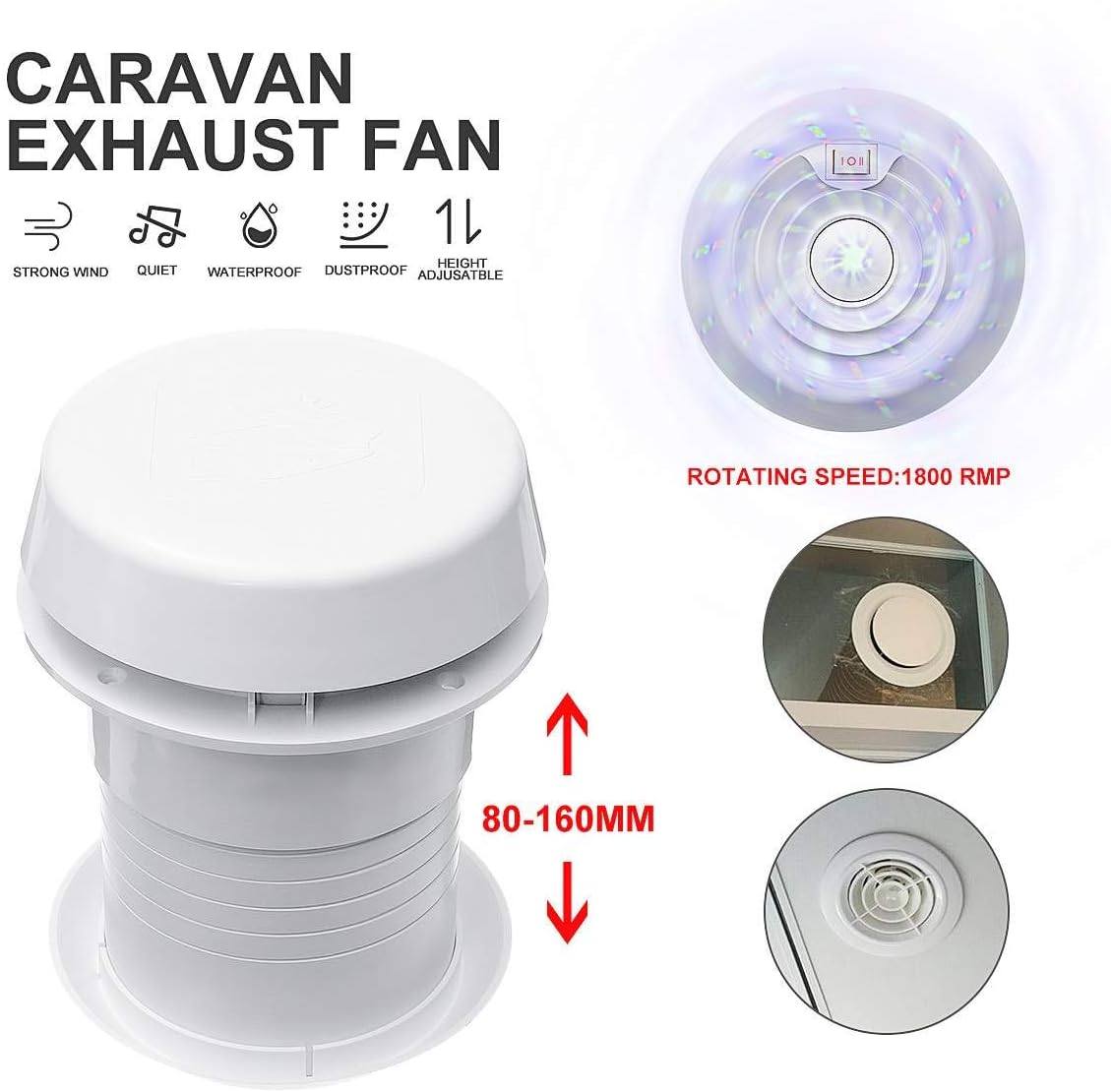 Exhaust Cooling Fan -- MASO Car 12V RV Motorhome Roof Vent Ventilation Cooling Exhaust Fan Noiseless Energy-saving for Homes Trailer Travel Caravan ——Exhaust Fan Shell(without indoor air vent)