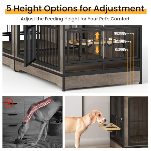 86 Inch Double Dog Crate Furniture with Divider, 4 Combination Forms Large Dog Kennel Furniture for 2 Dogs, Rustic Brown Corner Dog Kennel for Small Medium Large Dogs