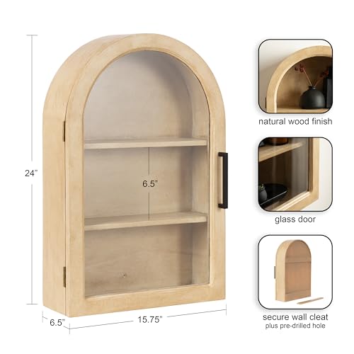 Kate and Laurel Arcott Modern Arch Wall Cabinet, 21 x 8 x 30, Natural Wood and White, Transitional Arched Cabinet for Use as Over-The-Toilet Storage or Living Room Storage Cabinet