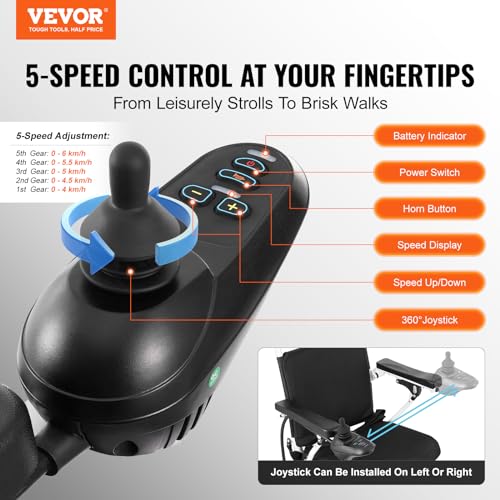 VEVOR Electric Wheelchair for Adults Seniors, 300 lbs Weight Capacity, 17.7 in Width Lightweight Foldable Motorized Power Wheelchairs, 20Ah battery All Terrain Aluminum Alloy Chair