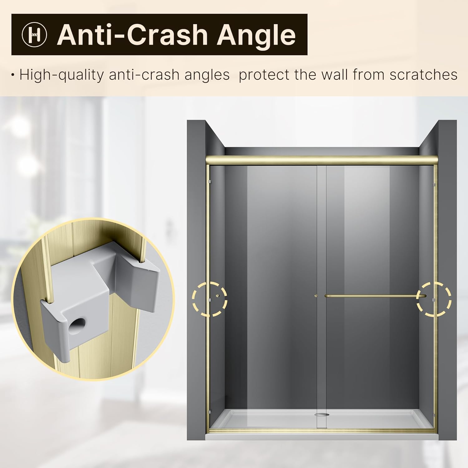 ELEGANT 60 in. W x 72 in. H Double Sliding Shower Door, Semi-Frameless Bypass Shower Glass Door, 1/4" Clear Tempered Glass, Brushed Gold Finish