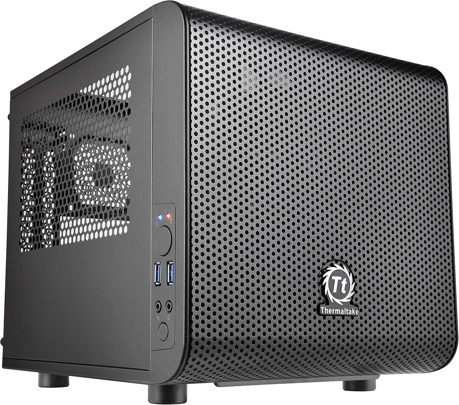 Thermaltake Core V1 SPCC Mini ITX Cube Gaming Computer Case Chassis, Interchangeable Side Panels, Black Edition, CA-1B8-00S1WN-00