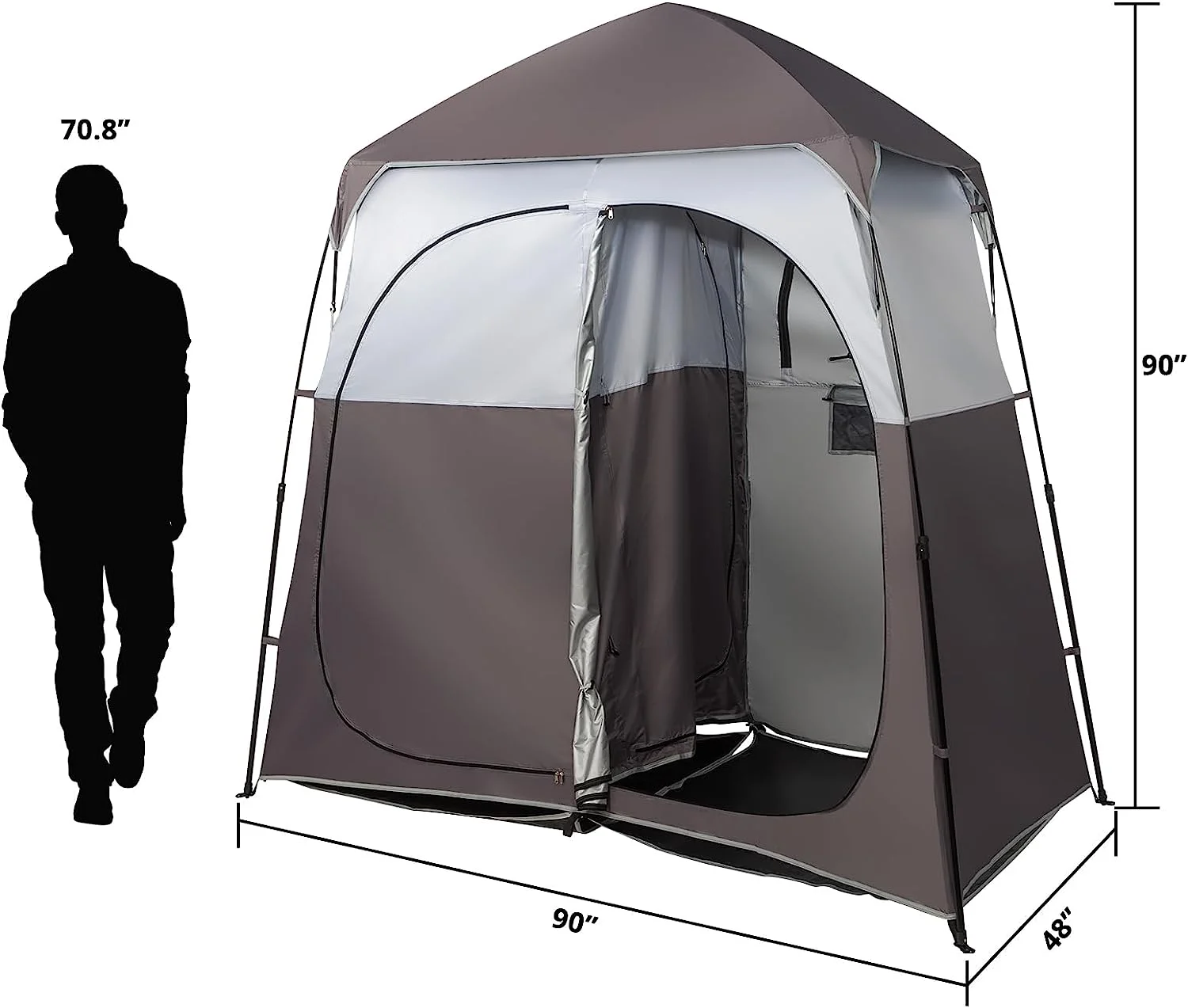 VINGLI 2 Room Shower Tent, 7.5 FT Instant Pop Up Shelter with Carrying Bag, Privacy Changing Room Tent,Perfect for Portable Toilet, Camping, Dressing, Outdoor Indoor, Easy Set Up