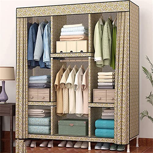 Portable Wardrobe Cloth Wardrobe Fabric Assembled Wardrobes,Solid Wood Multifunction Bedroom Closet Assembly Partition Large Wardrobes D,168 * 130cm Clothes Rack (C 168 * 130Cm)