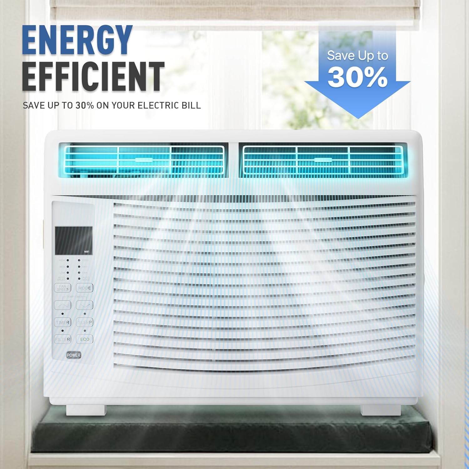6000 BTU 115V Smart Window AC for Rooms up to 250 sq.ft. Quiet Operation Window-Mounted AC Unit with Remote Control, Dehumidifier, Washable Filter and Timer for Bedroom Living Room