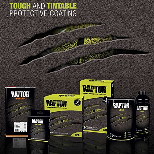CUSTOM SHOP U-Pol Raptor Tintable Urethane Spray-On Truck Bed Liner Kit and Custom Coat Spray Gun with Regulator, 8 Quart Kit