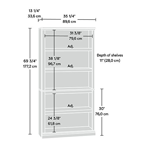 Sauder 5 Tier Book Shelf Wooden Bookcase Multipurpose Bookshelf for Home Office, Living Room, in Chalked Chestnut