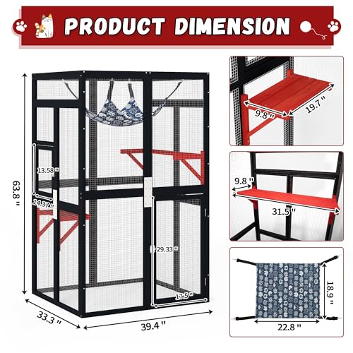 Catio Outdoor Cat Enclosure, Wooden Catio with Window Access for Patio, Indooe Kitty House (Black)