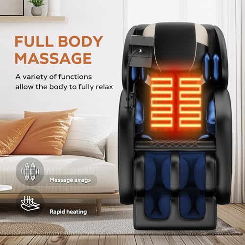 Luxury Zero Gravity Full-Body Massage Chair with Heating, Bluetooth Audio, and Foot Rollers - Home Relaxation Recliner (Velvet Black)