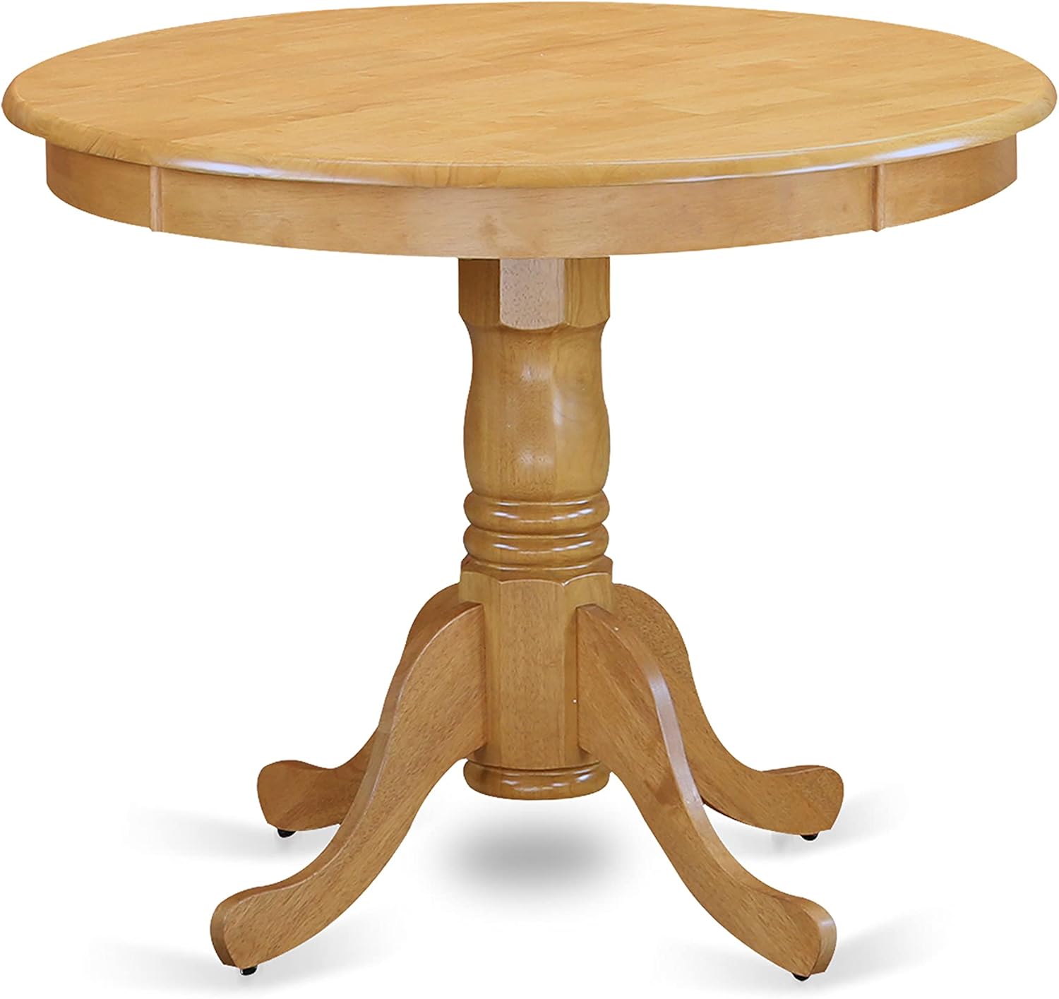 East West Furniture Antique 5 Piece Dining Set Includes a Round Kitchen Table with Pedestal and 4 Dark Khaki Linen Fabric Upholstered Parson Chairs, 36x36 Inch, Oak