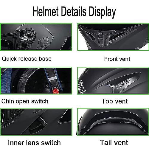 RUANLOV Flip up Front Motorcycle Helmet, Night Vision Modular Integrated Motorcycle Helmet, DOT/ECE Certified Lightweight for Men Women Helmet, Moped Chopper Helmets