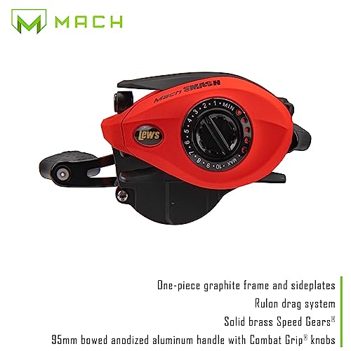 Lew's MACH Smash Baitcast Reel and Fishing Rod Combo, IM6 Graphite Blank Fishing Rod, Split Grip Winn Dri-Tac Handle, Fluorescent Red