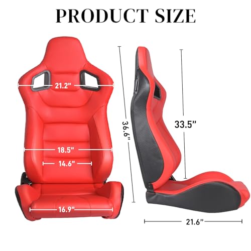 2PCS Racing Seats, Universal PVC Leather Bucket Seats Sport Pair Adjustable Seats with Sliders (Black & Beige/Tan Brown)