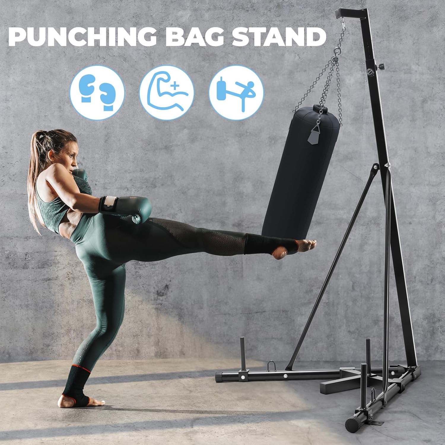Height Adjustable Punching Bag Stand, Heavy Duty Boxing Bag Stand, Heavy Bag Stand Steel Sandbag Rack Independent to 150 lbs for Home Gym Fitness (Only Stand)