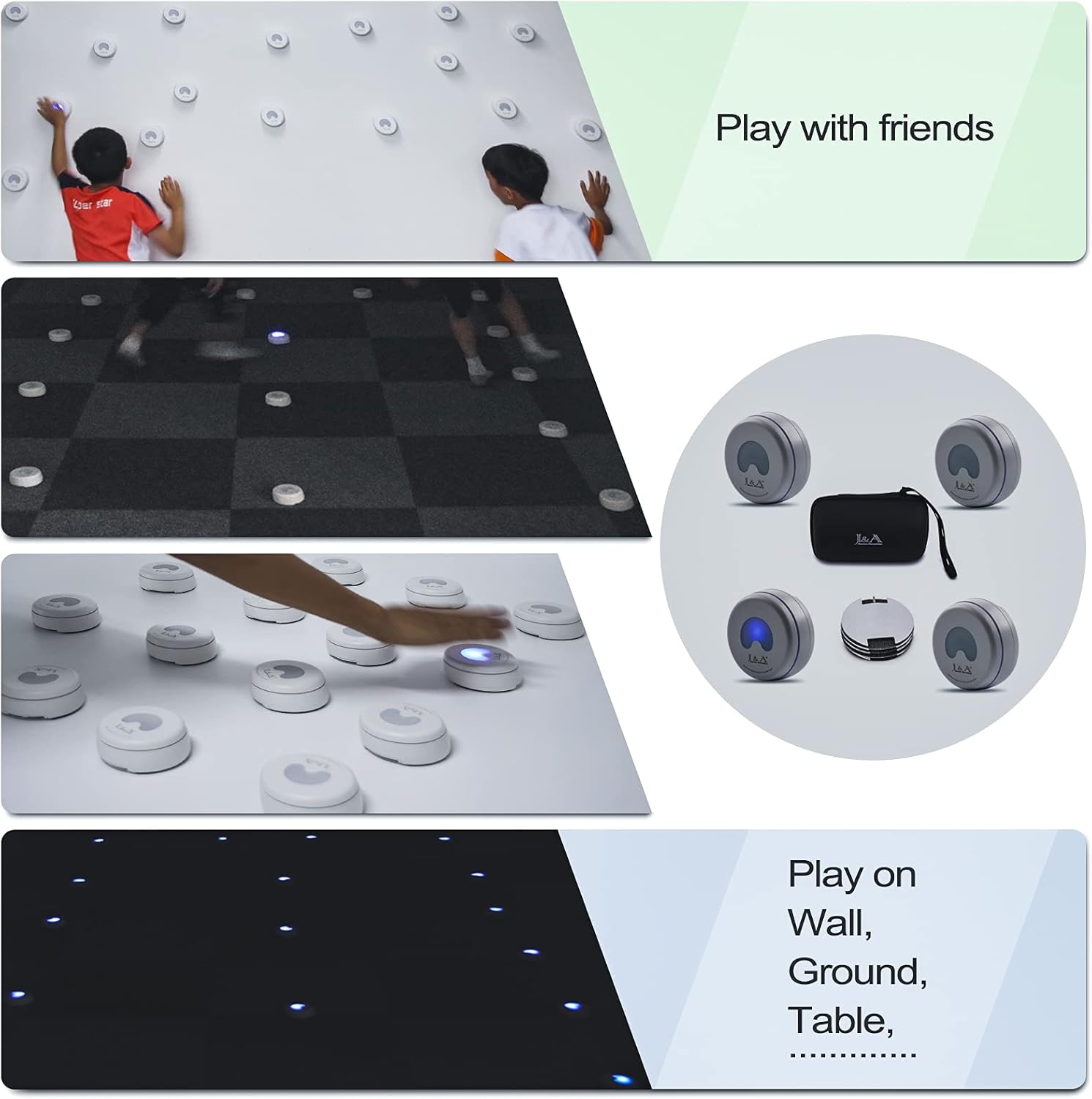 J&A Jason Aerobic Reaction and Agility Training Lights System, Flash Reflex Light with Sounds, Agility Lights to Improve Focus, Exercise for Leisure, Fun for All Ages (Pack of 4, White)