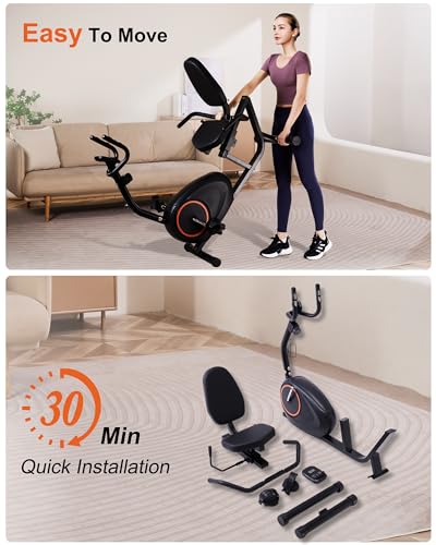 Recumbent Exercise Bike for Seniors - 400LB Weight Capacity Recumbent Bikes with Comfortable Seat, Pulse Sensor, 16-level Resistance, LCD Monitor